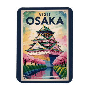 Osaka Japan Burg Illustration Reise Kunst Vintage Magnet