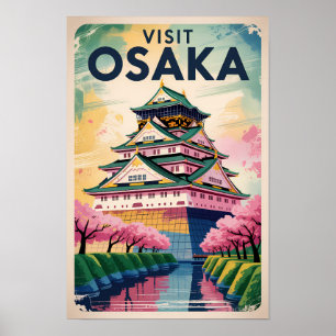 Osaka Japan Burg Illustration Reise Kunst Vintage Poster