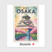 Osaka Japan Castle Illustration Travel Art Vintage Aufkleber (Blatt)