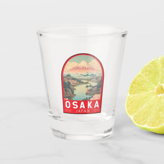 Osaka Japan Mount Fuji Reisemusik Emblem Schnapsglas (Vorderseite)