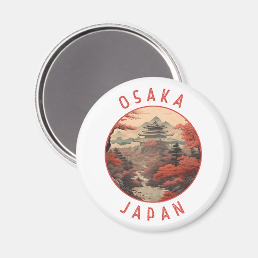 Osaka Japan Retro Distressed Circle Magnet (Vorderseite/Rückseite)