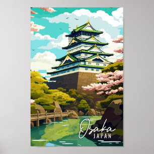 Osaka Japan Vintage Reise Art Illustration Poster