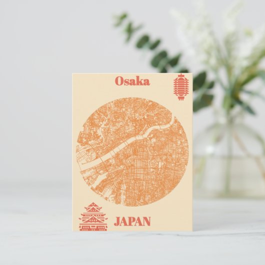 Osaka map Japan Postkarte (Stehend Vorderseite)