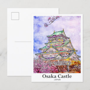 Osaka-Schloss Japan Reise Wasserfarbe Handgezeichn Postkarte