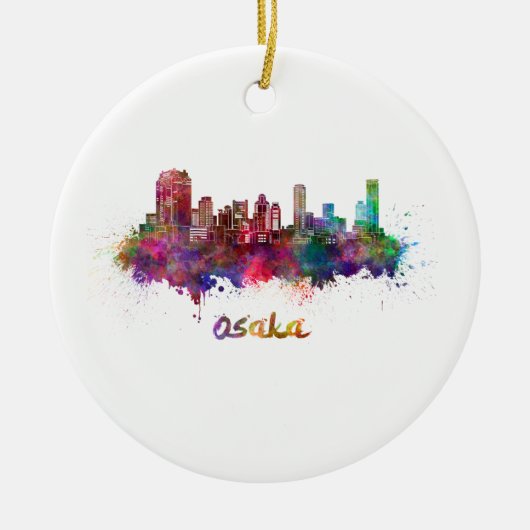 Osaka Skyline in Aquarellfarbe Keramikornament (Vorne)