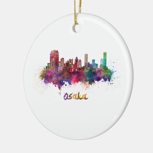 Osaka Skyline in Aquarellfarbe Keramikornament (Links)