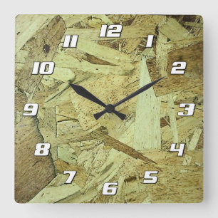 OSB-Chip-Platinenholz mit Zahlen Quadratische Wanduhr