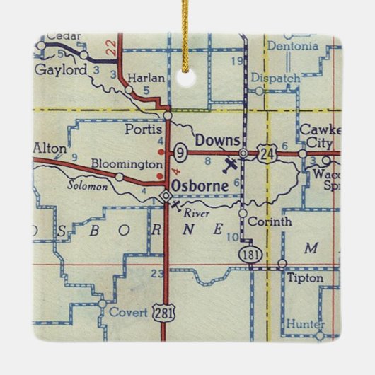 Osborne Kansas Vintag Map Keramikornament (Rückseite)