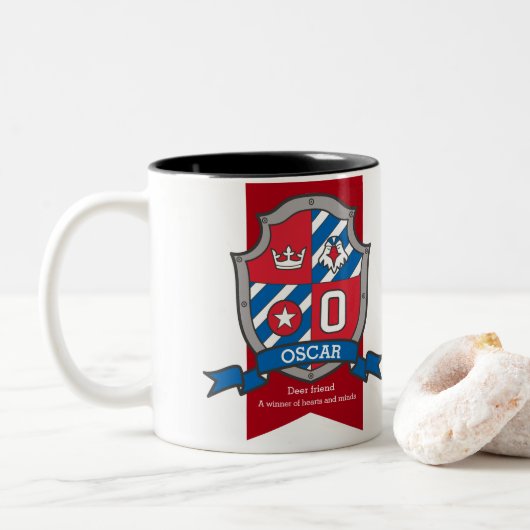 Oscar-Brief O heraldry bird red blue name Zweifarbige Tasse (Mit Donut)