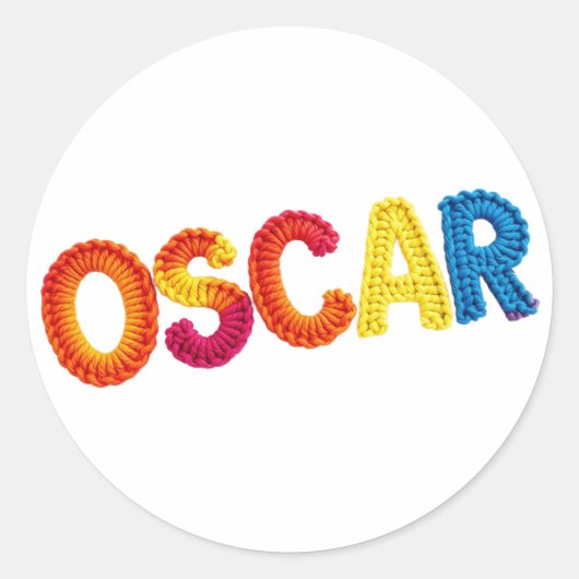 OSCAR Name im dynamischen Häkelmuster Runder Aufkleber (Vorderseite)