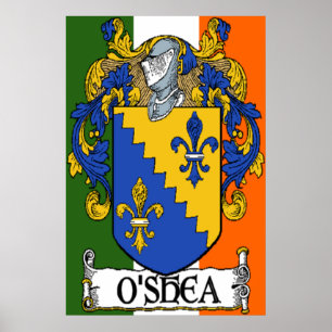 O'Shea Coat of Arms Irish Flag Print Poster