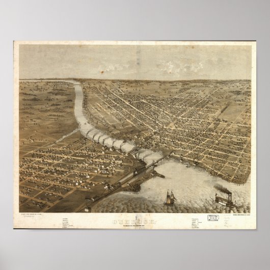 Oshkosh WI 1867 Antique Panoramabalkarte Poster (Vorne)