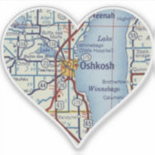Oshkosh WI Vintag Map Aufkleber (Vorderseite)