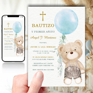 Osito Azul Taufe Und Erster Geburtstag Junge Einladung