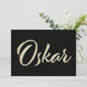 Oskar Name white gold Handwriting Karte (Stehend Vorderseite)