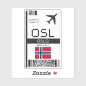 OSL Oslo, Norwegen Boarding Pass - Flugticket Aufkleber (Blatt)