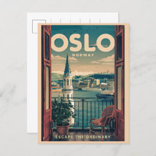 Oslo Balkon Aussicht Norwegen Vintag und Geschenke Postkarte