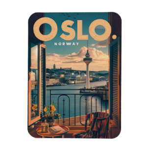 Oslo Balkonblick Norwegen Vintage und Geschenke Magnet