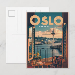 Oslo Balkonblick Norwegen Vintage und Geschenke Postkarte
