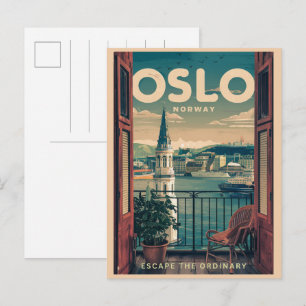 Oslo Balkonblick Norwegen Vintage und Geschenke Postkarte