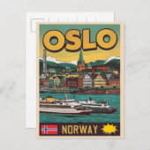 Oslo Fähren Norwegen Comic Souvenirs und Geschenke Postkarte (Vorne/Hinten)