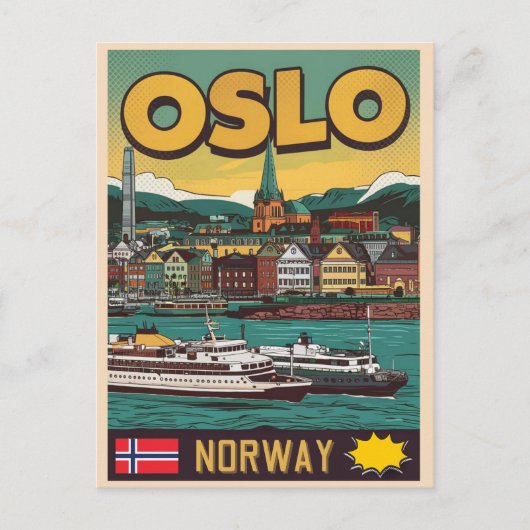 Oslo Fähren Norwegen Comic Souvenirs und Geschenke Postkarte (Vorderseite)
