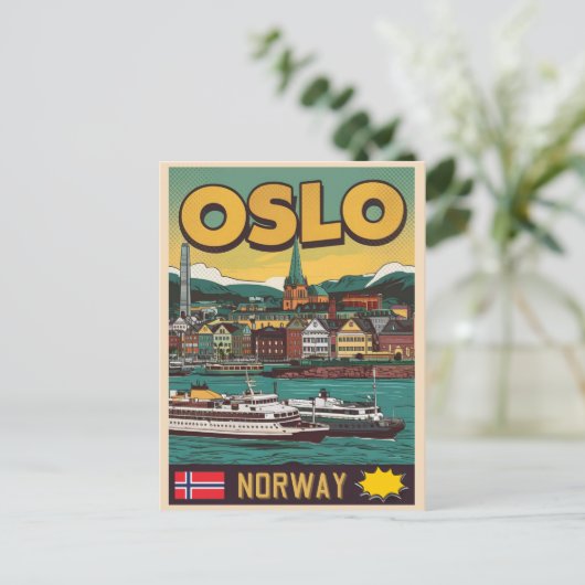 Oslo Fähren Norwegen Comic Souvenirs und Geschenke Postkarte (Stehend Vorderseite)