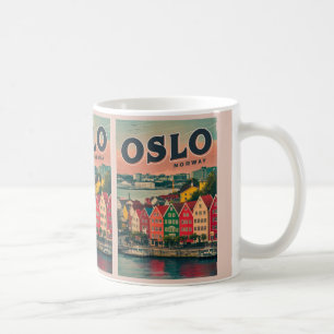 Oslo farbenfrohe Häuser Norwegen Vintag und Gesche Kaffeetasse