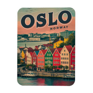 Oslo farbenfrohe Häuser Norwegen Vintag und Gesche Magnet