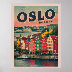 Oslo farbenfrohe Häuser Norwegen Vintag und Gesche Poster