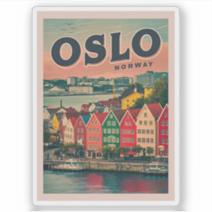 Oslo farbenfrohe Häuser Norwegen vintage und Gesch Aufkleber