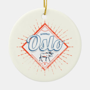 Oslo Hauptstadt Norwegen Retro Elch Vintage Souven Keramik Ornament