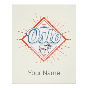 Oslo Hauptstadt Norwegen Retro Moose Vintag Souven Poster