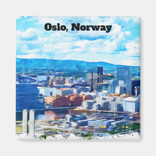 Oslo Norwegen Aquarellmalerei Panoramablick Magnet