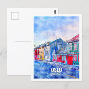 Oslo Norwegen Berühmte Reise Wasserfarben Skizze Postkarte