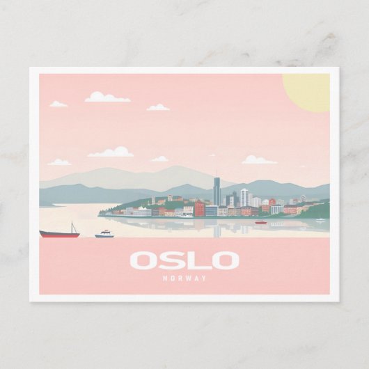 Oslo Norwegen Fjord Pastel Travel Postkarte (Vorderseite)