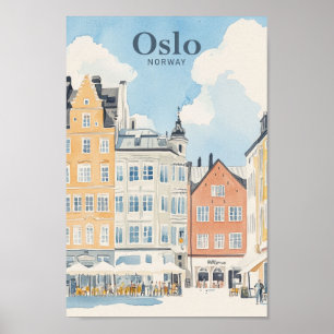Oslo Norwegen Gouache Paint Illustration Travel Poster