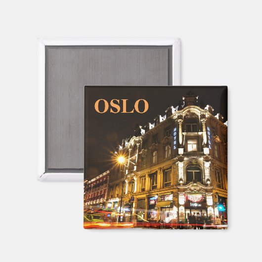 Oslo, Norwegen nachts Magnet (Vorderseite/Rückseite)