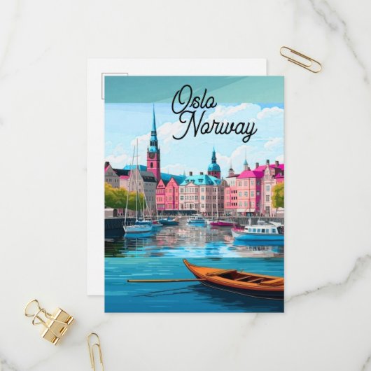Oslo Norwegen Reise Postkarten Kunst, Oslo Postkar (Vorderseite/Rückseite Beispiel)