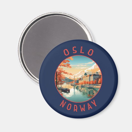 Oslo Norwegen Retro Distressed Circle Magnet (Vorderseite/Rückseite)