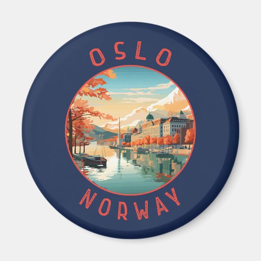 Oslo Norwegen Retro Distressed Circle Magnet (Vorne)