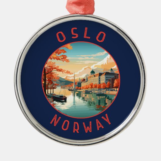 Oslo Norwegen Retro Distressed Circle Ornament Aus Metall (Vorne)
