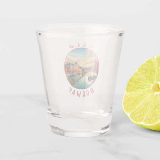 Oslo Norwegen Retro Distressed Circle Schnapsglas (Rückseite)