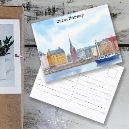 Oslo Norwegen Vintag Watercolor Postkarte