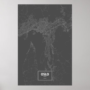 Oslo, Norwegen (weiß auf Schwarzem) Poster