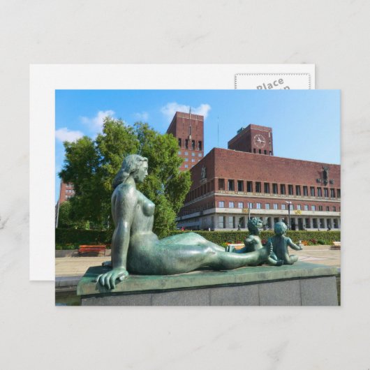 Oslo Rathaus, Statue Postkarte (Vorne/Hinten)