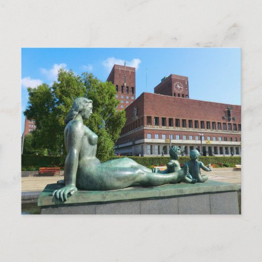 Oslo Rathaus, Statue Postkarte (Vorderseite)