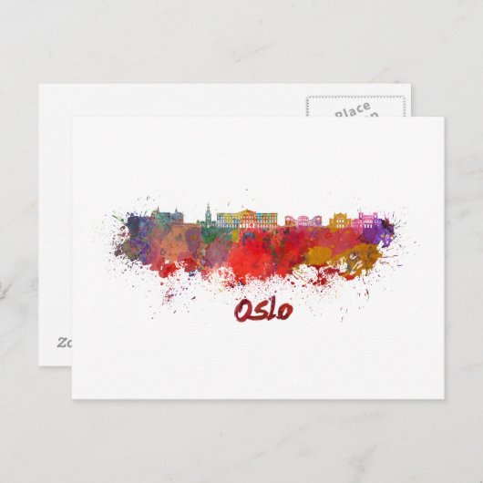 Oslo Skyline in Aquarellfarbe Postkarte (Vorne/Hinten)