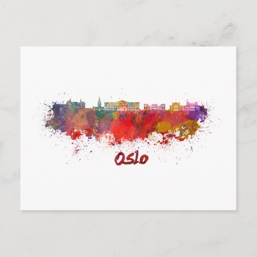 Oslo Skyline in Aquarellfarbe Postkarte (Vorderseite)