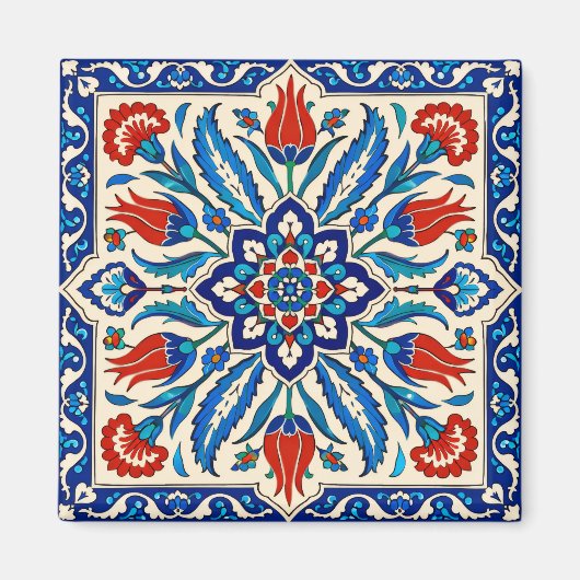 Osmanischer Stil Blau-Rot Tulpenmuster Magnet (Vorne)